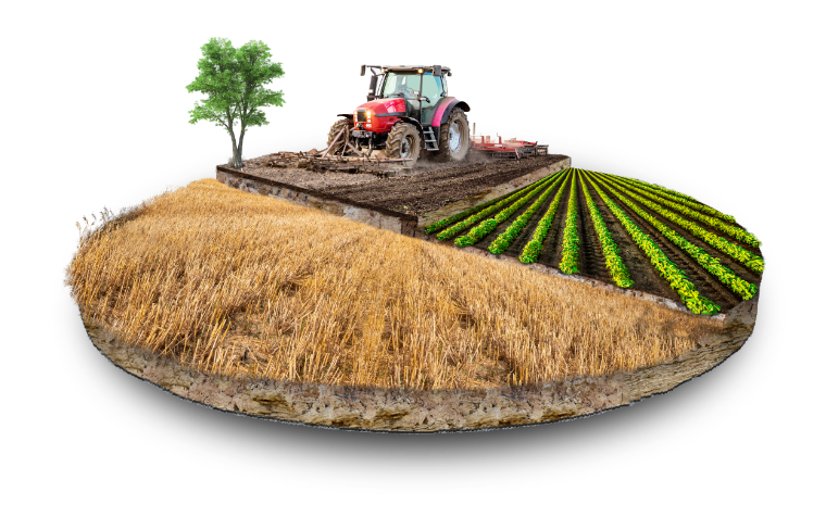 Wycinek ziemi z ciągnikiem na polu